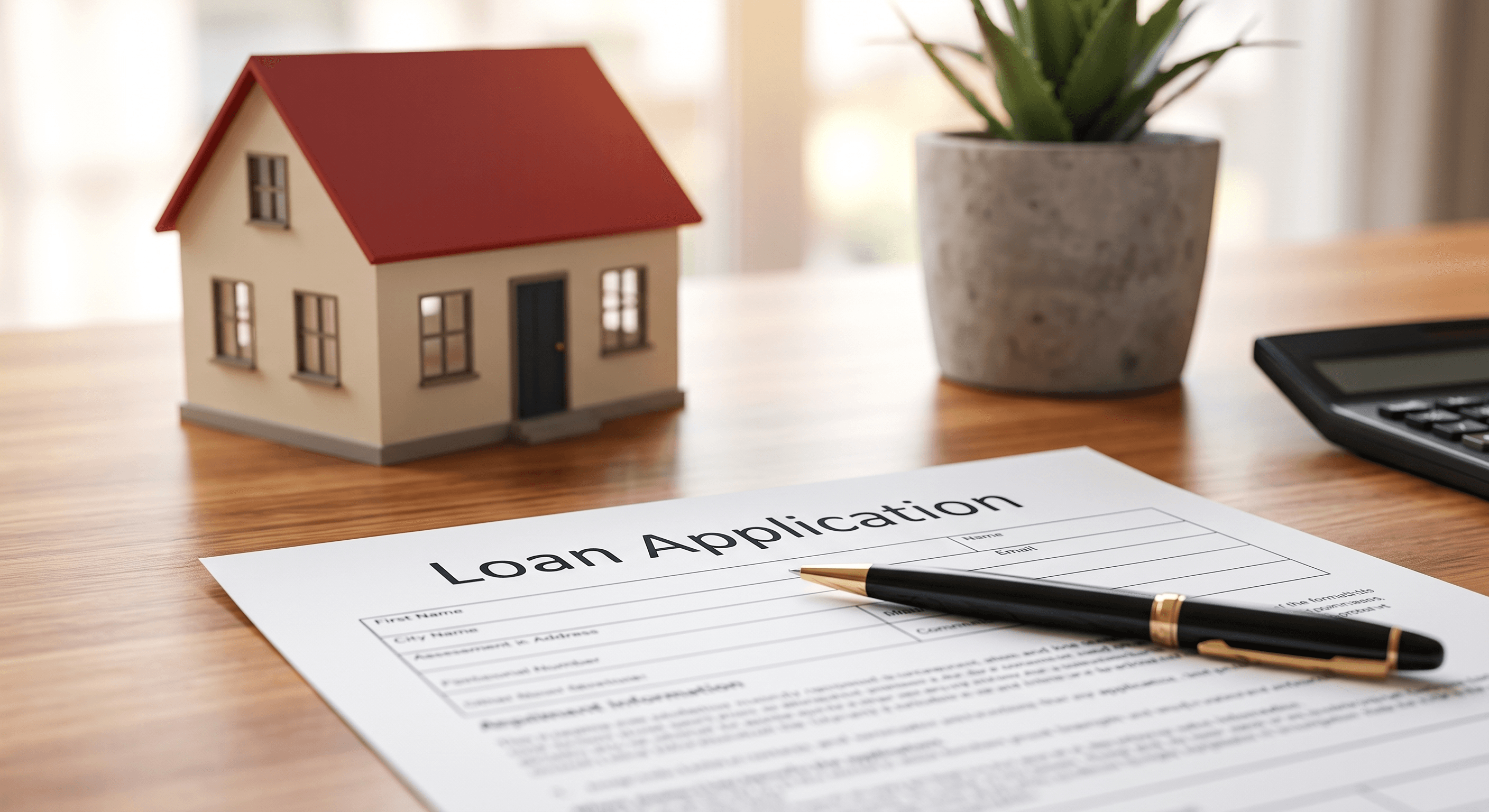 Financial documents and calculator for loan planning